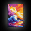 Powerful Ocean Wave, Surfing Wall Art, Vibrant Sunset Seascape, Coastal Home Decor, Framed Canvas Print, Beach House Living Room Art