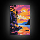 Cliffside Sunset, Mountain Lake, Nature Art, Dramatic Landscape, Canvas Print, Living Room Wall Art, Rustic Decor, Vibrant Colors
