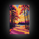 Forest Glow, Sunset, Trees, Shadows, Canvas Print, Fall Wall Art, Vibrant Landscape, Nature Painting, Cozy Living Room, Rustic Cabin Art