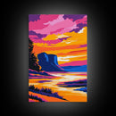 River Sunset, Cliff, Glow, Vibrant, Framed Canvas Print, Autumn Landscape, Nature Wall Art, Living Room Decor, Modern Rustic, Warm Tones