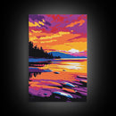 Tranquil Waters, Sunset Reflections, Nature Art, Serene Lake Scene, Canvas Print, Bedroom Wall Art, Boho Aesthetic, Vibrant Colors