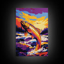 Jumping Fish, River Art, Vibrant Nature, Outdoor Decor, Framed Canvas Print, Rustic Cabin Wall Art, Fishing Gift, Wilderness Art