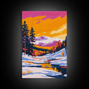 Winter Mountains, Snowy Scene, Holiday Aesthetic, Cozy Cabin Art, Framed Canvas Print, Christmas Wall Decor, Ski Lodge Art, Alpine View