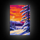 Snowy Forest, Christmas Scene, Festive Landscape, Winter Wonderland, Framed Canvas Print, Holiday Wall Art, Cozy Lodge Decor, Frosty Beauty
