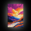 Autumn River, Mountain Sunset, Vibrant Landscape, Framed Canvas Print, Fall Wall Art, Living Room Decor, Nature Scene, Colorful Painting