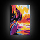 Cliffside Sunset, Ocean View, Coastal Landscape, Framed Canvas Print, Beach Wall Art, Sunset Painting, Vibrant Home Decor, Large Artwork