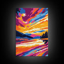 Sunset Reflection, Serene Lake, Nature Landscape, Framed Canvas Print, Modern Wall Art, Living Room Decor, Vibrant Painting, Colorful Art