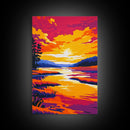 Sunset Reflection, Vibrant Landscape, Autumn Lake, Framed Canvas Print, Boho Wall Art, Living Room Decor, Colorful Nature Painting