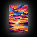 Colorful Sunset, Lake Reflections, Nature Art, Canvas Print, Fall Home Decor, Boho Aesthetic, Bedroom Wall Art, Vibrant Painting