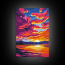 Fiery Sunset, Dramatic Sky, Mountain Lake, Framed Canvas Print, Living Room Art, Bold Colors, Nature Wall Decor, Autumn Art