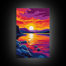 Sunset Reflection, Nature Painting, Vibrant Colors, Framed Canvas Print, Living Room Wall Art, Bold Home Decor, Autumn Theme