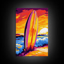 Surfboard Sunset, Ocean Waves, Beach Art, Canvas Print, Coastal Living Decor, Bold Tropical Colors, Relaxing Wall Art, Modern Home