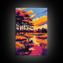 Autumn Landscape, Trees, Sunset Art, Canvas Print, Fall Wall Art, Nature Painting, Rustic Home Decor, Cozy Aesthetic, Warm Colors