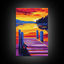 Wooden Dock, Sunset, Lake Scene, Canvas Print, Serene Wall Art, Rustic Home Decor, Nature Painting, Relaxing Landscape, Warm Tones