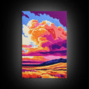 Mountain Field, Sunset Sky, Dramatic Clouds, Canvas Print, Nature Wall Art, Bold Colors, Rustic Home Decor, Warm Aesthetic, Fall Scene