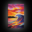 Ocean Wave, Sunset Surf, Vibrant Seascape, Canvas Print, Coastal Wall Art, Beach House Decor, Bold Colors, Surfing Aesthetic, Modern Art
