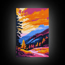 Mountain Sunset, Fall Landscape, Autumn Trees, Rustic Wall Art, Framed Canvas Print, Nature Scene, Cabin Decor, Cozy Aesthetic