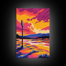 Sunset Landscape, Vibrant Nature Art, Framed Canvas Print, Colorful Wall Decor, Mountain Painting, Living Room Art, Modern Art