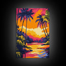 Palm Trees, Tropical Sunset Art, Framed Canvas Print, Vibrant Beach Decor, Island Landscape, Coastal Wall Art, Living Room Decor