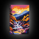 Mountain Stream, Autumn Waterfall Art, Canvas Print, Colorful Fall Landscape, Nature Wall Decor, Cozy Home Art, Vibrant Living Room Art