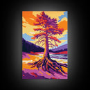 Ancient Tree, Bold Forest Art, Canvas Print, Vibrant Nature Painting, Autumn Landscape, Rustic Wall Decor, Living Room Art, Modern Style