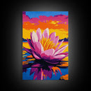 Water Lily, Vibrant Floral Art, Framed Canvas Print, Nature Painting, Serene Pond Decor, Zen Wall Art, Relaxing Home Decor, Office Art