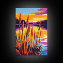 Sunset Reeds, Tranquil Nature Art, Canvas Print, Landscape Painting, Warm Color Wall Decor, Living Room Art, Serene Home Aesthetic