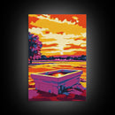 Sunset Water Trough, Western Art, Farmhouse Wall Decor, Rustic Landscape, Framed Canvas Print, Country Home Art, Living Room Art