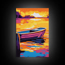 Sunset Rowboat, Lake House Art, Nautical Wall Decor, Coastal Art, Framed Canvas Print, Bedroom Art, Ocean Sunset Painting
