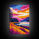 Mountain Lake, Vibrant Nature Art, Autumn Wall Decor, Landscape Painting, Framed Canvas Print, Cabin Wall Art, Scenic View Art