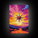 Celestial Star, Cosmic Art, Surreal Sunset Painting, Boho Wall Art, Framed Canvas Print, Astrology Art, Bedroom Decor