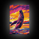 Breaching Whale, Ocean Wildlife Art, Nautical Home Decor, Coastal Sunset Art, Framed Canvas Print, Living Room Wall Art, Marine Painting