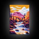Autumn Waterfall, Mountain Landscape, Vibrant Nature, Scenic View, Framed Canvas Print, Living Room Wall Art, Fall Home Decor