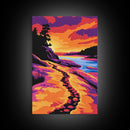 Coastal Sunset, Ocean Pathway, Golden Hour, Vibrant Seascape, Canvas Print, Nautical Home Decor, Modern Coastal Painting