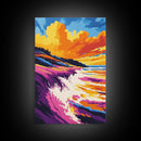 Ocean Waves, Coastal Cliff, Vibrant Sunset, Framed Canvas Print, Beach House Wall Art, Nautical Home Decor, Ocean Serenity Painting