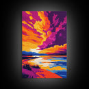 Sunset Glow, Scenic Painting, Colorful Art, Beach Landscape, Framed Canvas Print, Bedroom Wall Art, Bohemian Home Decor, Nature Wall Art