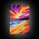 Sunset Beach, Colorful Seascape, Vibrant Ocean, Coastal Wall Art, Canvas Print, Living Room Decor, Beach House Art, Sunset Painting