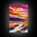 Dunes at Sunset, Coastal Landscape, Vibrant Beach Art, Nature Wall Decor, Canvas Print, Boho Wall Art, Bedroom Decoration, Ocean Scene