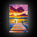 Tranquil Dock, Lake Sunset, Serene Landscape, Peaceful Wall Art, Canvas Print, Living Room Decor, Nature Artwork, Cabin Retreat