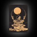 Meditation Art, Zen Moon, Spiritual Artwork, Mystical Wall Decor, Canvas Print, Minimalist Wall Art, Yoga Studio, Serene Black and Gold