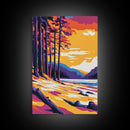 Forest Trees, Nature Art, Wilderness Decor, Vibrant Sunset, Framed Canvas Print, Cabin Wall Art, Rustic Home Decor, Scenic Landscape