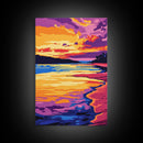 Beach Sunset, Tropical Art, Ocean Painting, Colorful Landscape, Framed Canvas Print, Coastal Home Decor, Living Room Wall Art, Seaside Art
