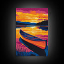 Canoe Reflection, Sunset Lake, Peaceful Waters, Framed Canvas Print, Nature Escape, Outdoor Decor, Bedroom Wall Art, Fall Vibes