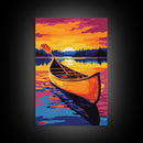 River Canoe, Sunset Glow, Water Reflection, Canvas Print, Adventure Art, Nature Inspired Decor, Boho Aesthetic, Cabin Wall Art