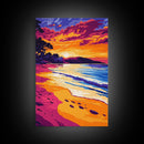 Beach Sunset Art, Coastal Ocean Painting, Vibrant Seascape Print, Tropical Wall Decor, Summer Beach Scene, Framed Canvas Print, Bedroom Art