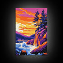 River Rapids Art, Nature Landscape Painting, Waterfall Print, Wilderness Wall Decor, Outdoor Adventure Art, Framed Canvas Print, Den Art