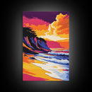Ocean Waves Art, Coastal Beach Painting, Sunset Seascape Print, Vibrant Ocean View, Nautical Home Decor, Framed Canvas Print