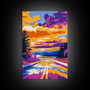 Sunset Highway, Road Trip Art, Colorful Travel Decor, Adventure Wall Art, Wanderlust Aesthetic, Framed Canvas Print, Unique Gift