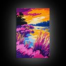Colorful Lakeside, Canvas Print, Bold River Art, Nature Inspired Decor, Scenic Water View, Vibrant Landscape, Cozy Home Wall Art