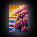 Sunset Beach Art, Ocean Wall Art, Colorful Landscape Painting, Coastal Canvas Print, Vibrant Sunset Decor, Large Wall Art, Boho Art